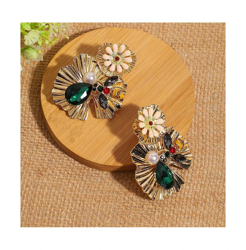 Sohi Floral-Stone Drop Earrings