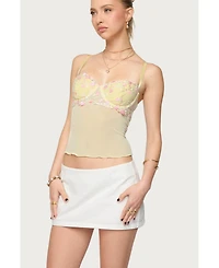 Edikted Women's Embroidered Floral Sheer Bra Top