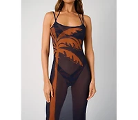 WeWoreWhat Women's Mesh Scoop Maxi Slip Dress