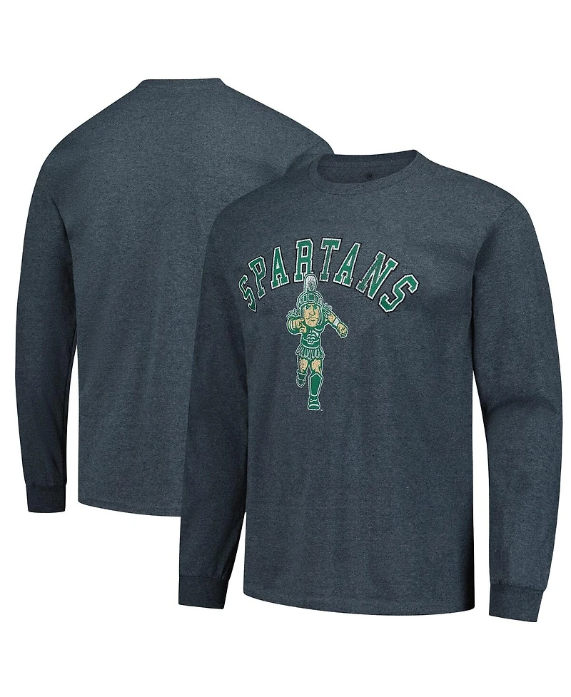 Fanatics Unlabeled Men's Heather Charcoal Michigan State Spartans Logo Long Sleeve T-Shirt