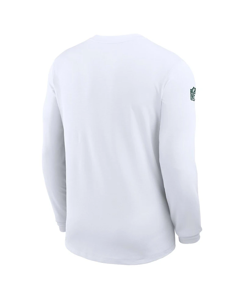 Nike Men's White Green Bay Packers Sideline Coach Uv Performance Long Sleeve T-Shirt