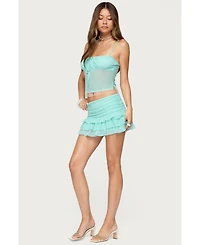 Edikted Women's Enya Ruched Ruffle Mesh Mini Skirt