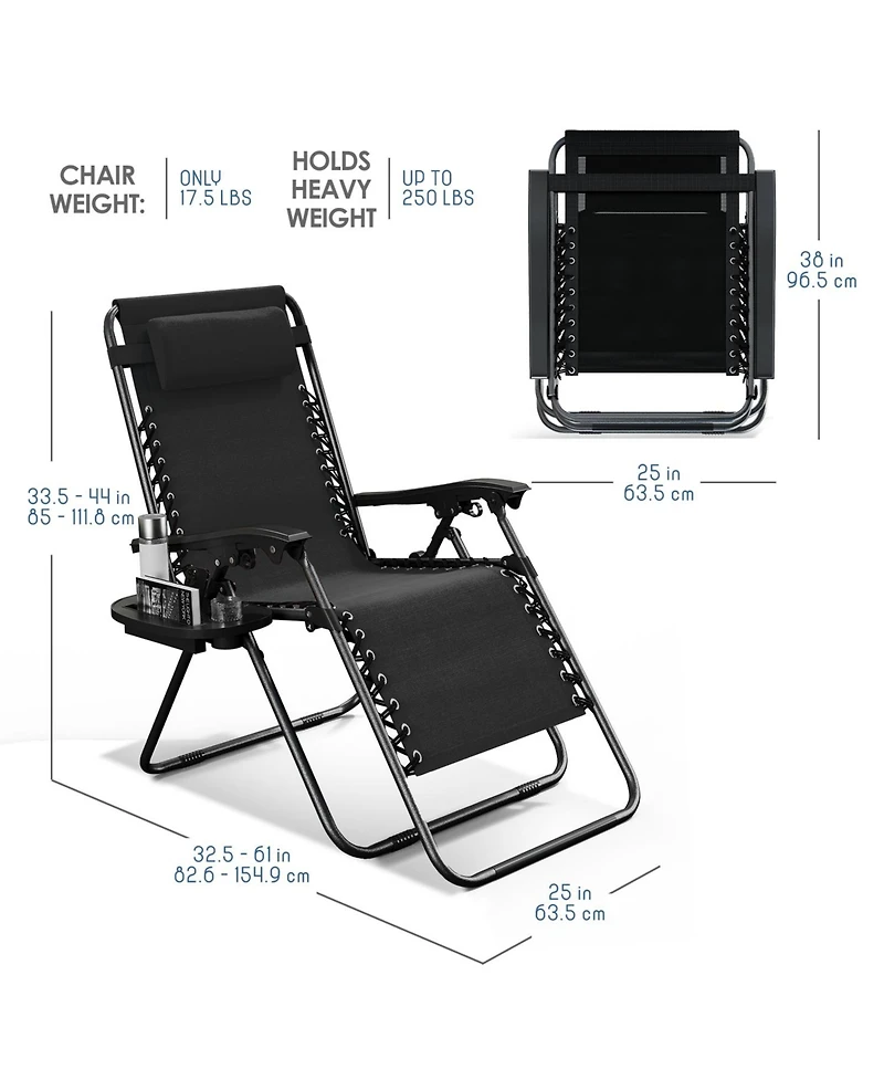 Outdoor Patio Zero Gravity Chairs Set of 4 - Reclining Lounge with Pillows & Cup Holders
