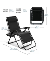 Outdoor Patio Zero Gravity Chairs Set of 4 - Reclining Lounge with Pillows & Cup Holders