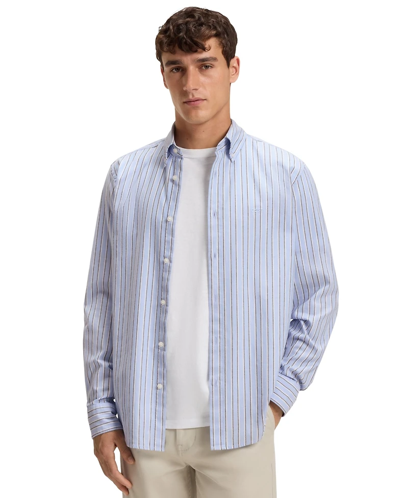 Boss by Hugo Men's Stretch-Cotton Dobby Regular-Fit Shirt