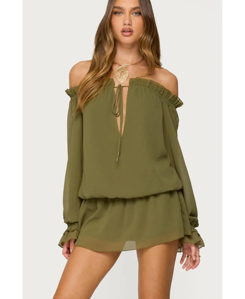 Edikted Women's Delphine Off Shoulder Chiffon Romper