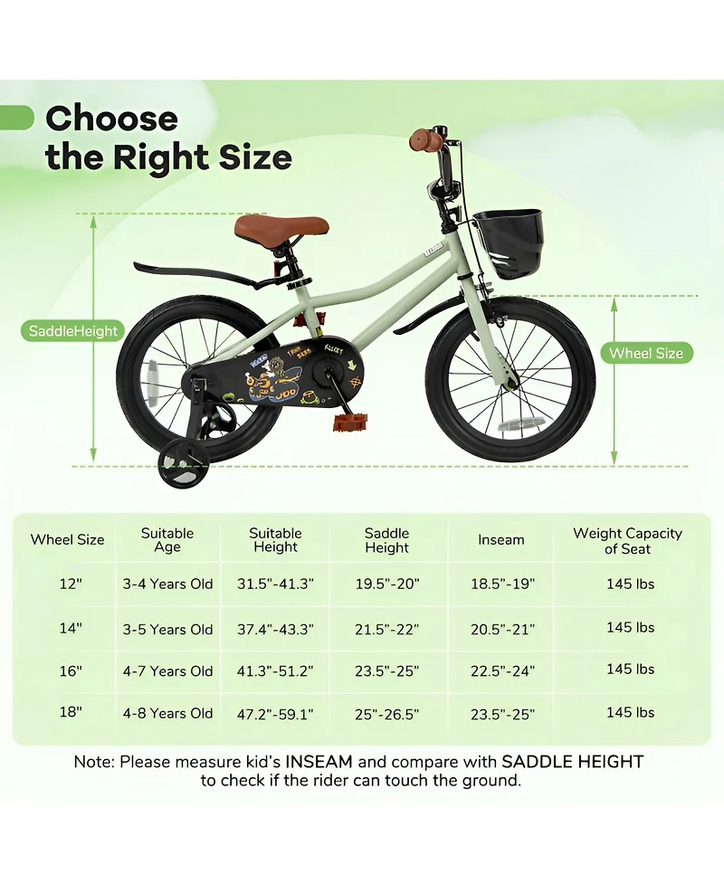 Kids Bike with Training Wheels Adjustable Seat Handlebar for Ages 4 to 7