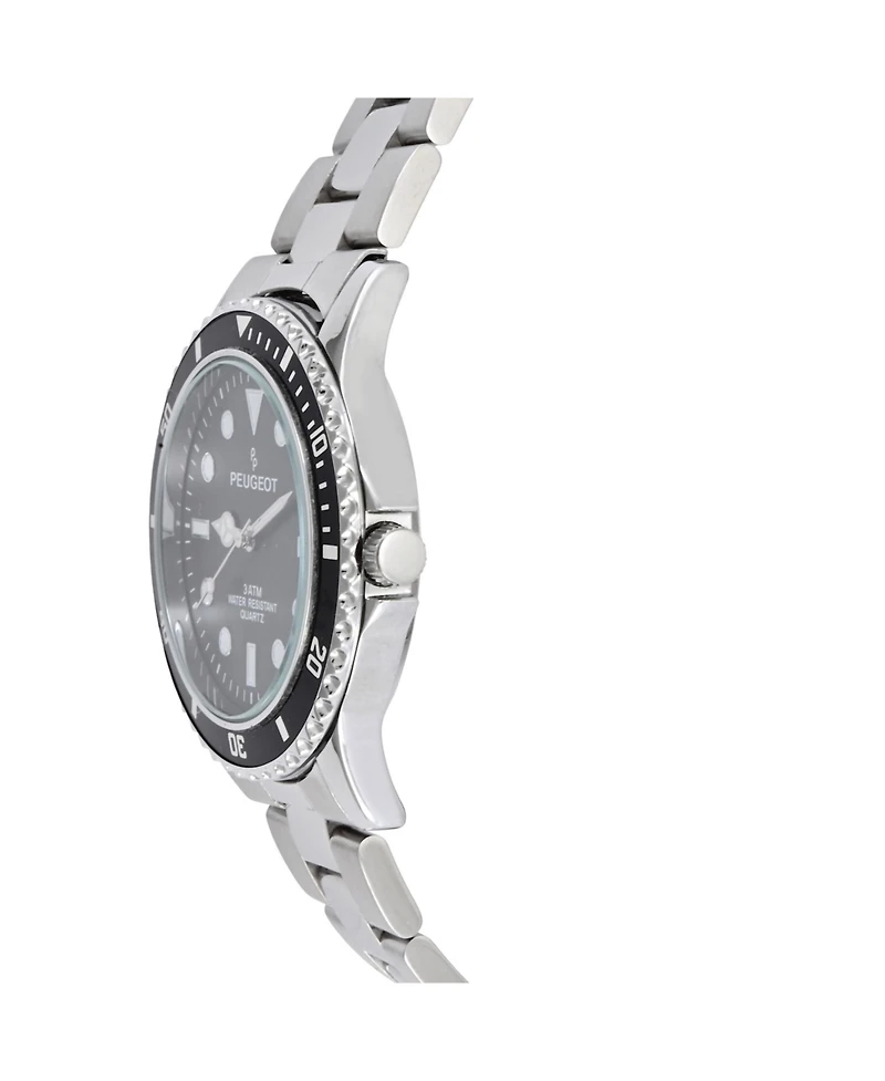 Peugeot Men's 40mm Black Dial Sport Bezel Stainless Steel Bracelet Watch