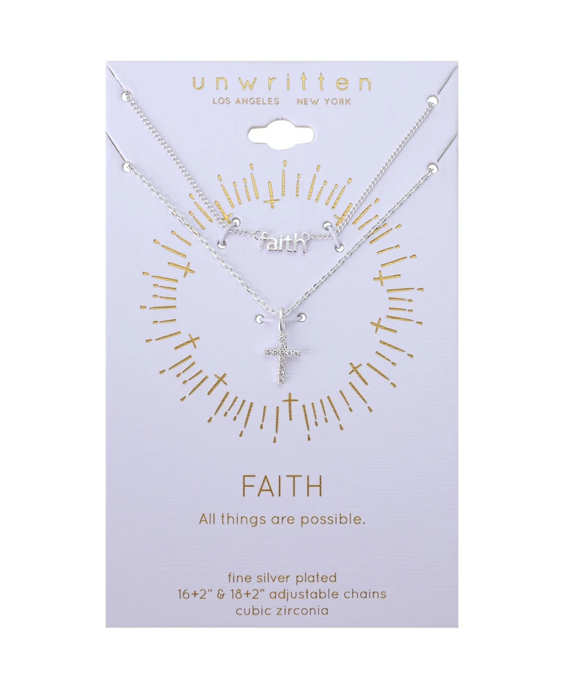 Unwritten Cubic Zirconia Faith Duo Necklace Set