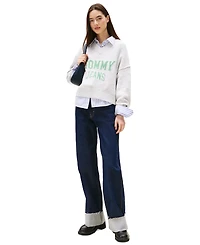 Tommy Jeans Women's Varsity V-Neck Long-Sleeve Logo Sweater
