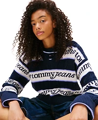 Tommy Jeans Women's V-Neck Stripe Logo Cotton Sweater