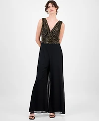Connected Women's Leopard Print Bodice Chiffon Jumpsuit