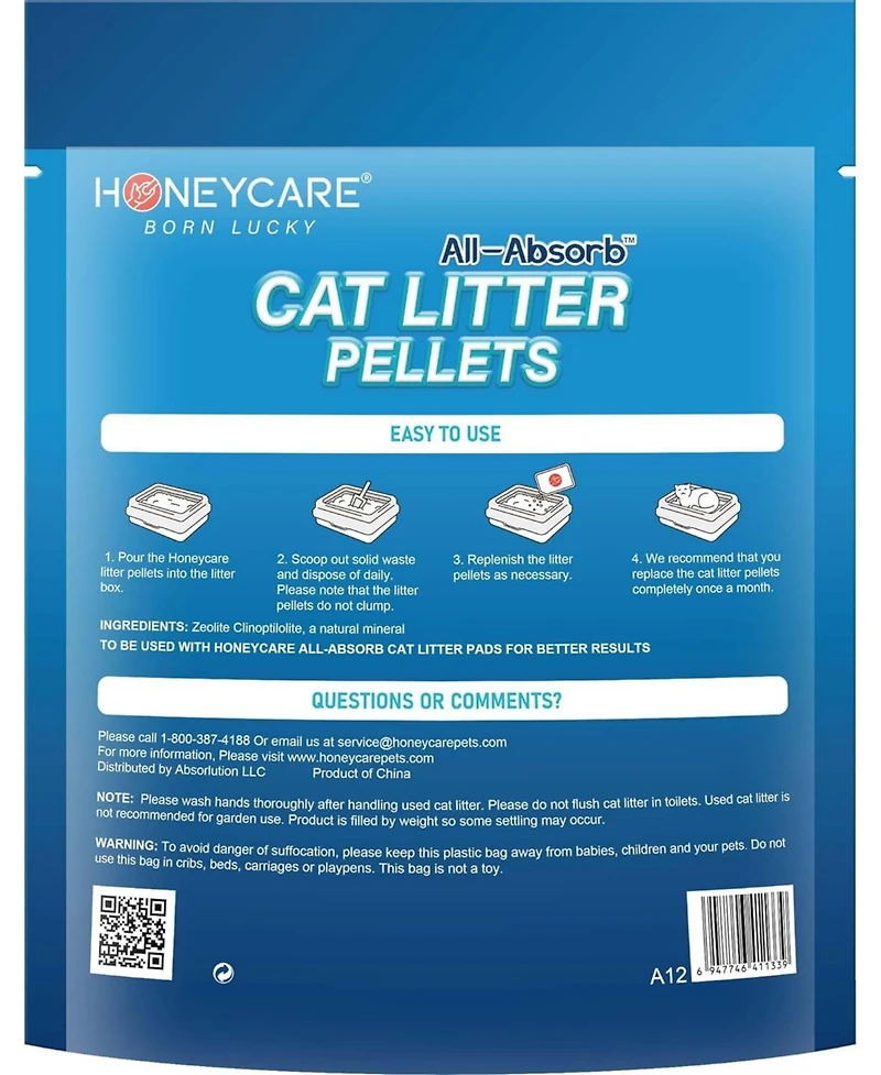 HoneyCare All-Absorb Zeolite Mineral Cat Litter Pellets, Long-Lasting Odor Control and Non-clumping, 28 Lbs