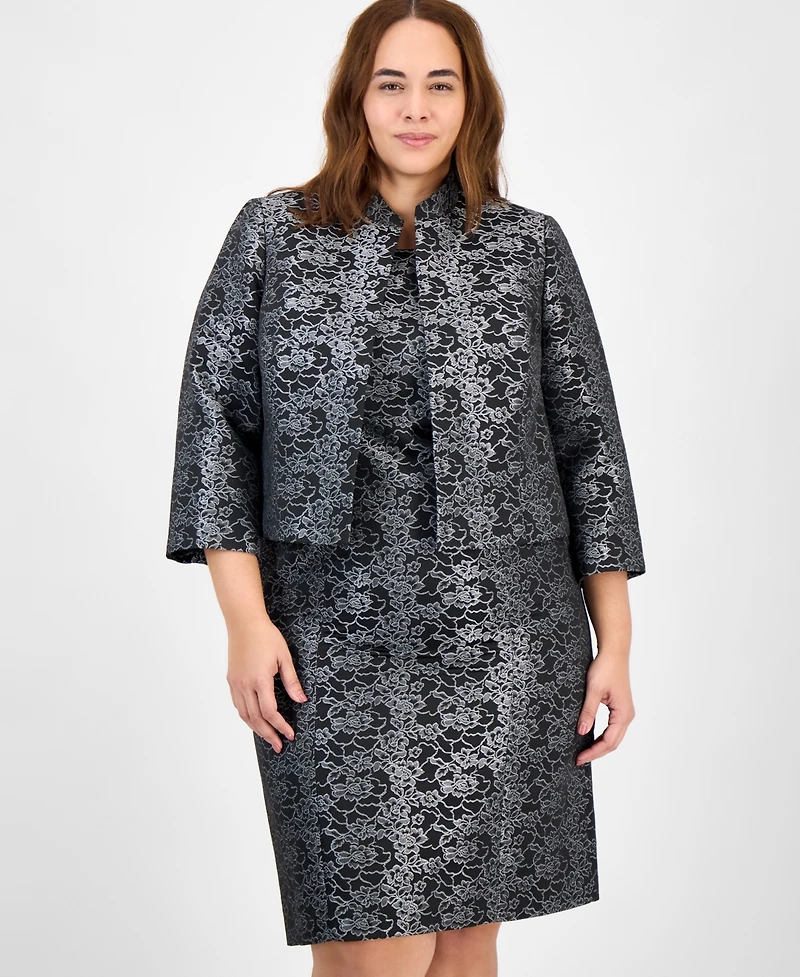 Le Suit Plus Floral Jacquard Sleeveless Sheath Dress