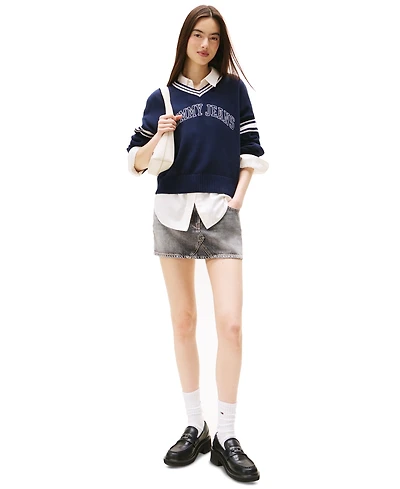 Tommy Jeans Women's Varsity V-Neck Cotton Sweater