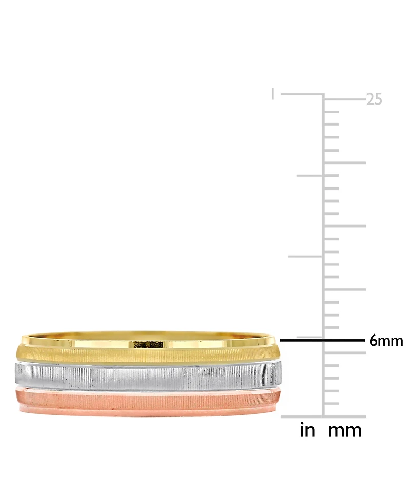 Triple Row Brush Textured Finish Wedding Band 14k Tricolor Gold