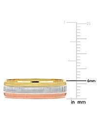 Triple Row Brush Textured Finish Wedding Band 14k Tricolor Gold