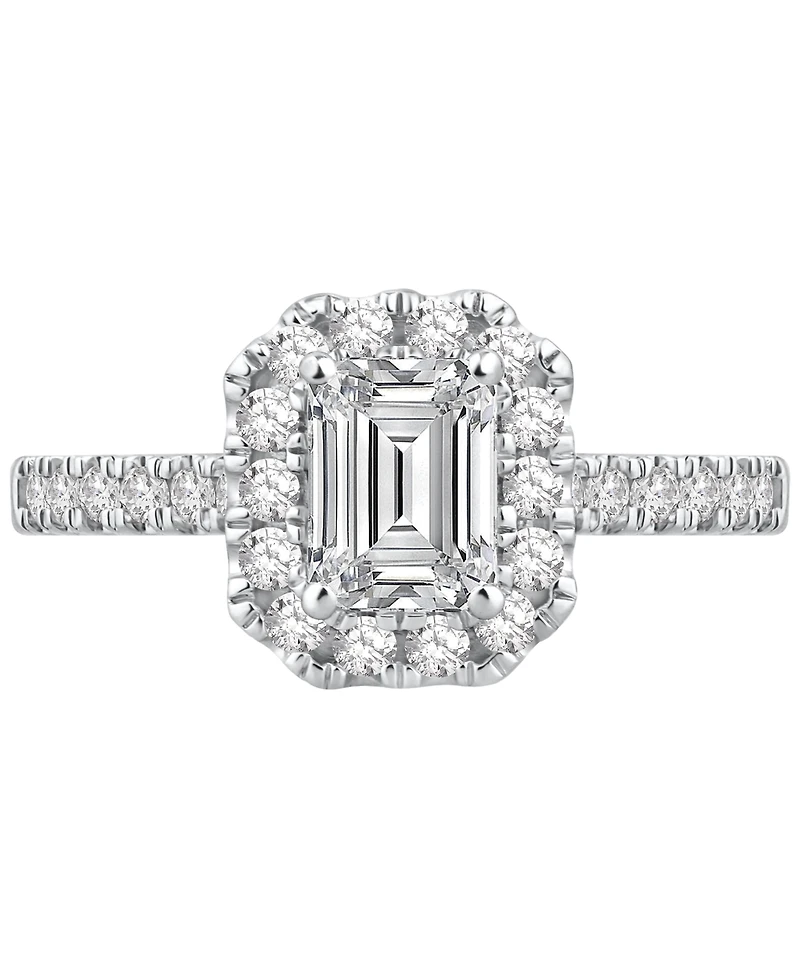 Lab Grown Diamond EmeraldCut Halo Engagement Ring (1-1/2 ct. t.w.) in 14k White Gold