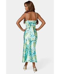 Bebe Women's Printed Satin Flounce Maxi Dress