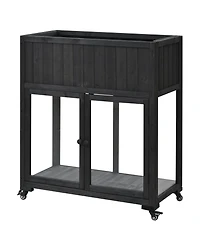 Mondawe Patio Mini Wood Cold Frame, Compact 2 Doors Garden Greenhouse with Wheels