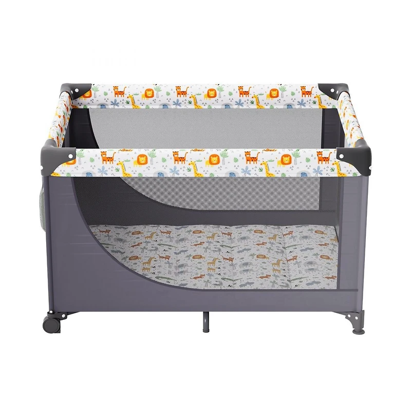 Slickblue Toddler Playpen Quick-Folding Portable Fence Play Yard & Wheels