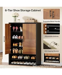 Tribesigns Shoe Cabinet with Doors, 6-Tier Shoe Storage Organizer with Adjustable Shelves for Entryway Hallway Closet