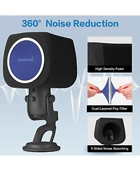 ZealSound Microphone Isolation Shield with Pop Filter, Noise-Canceling Foam Cover for Yeti, Nano, SoloCast & More Usb Mics (Black + Blue)