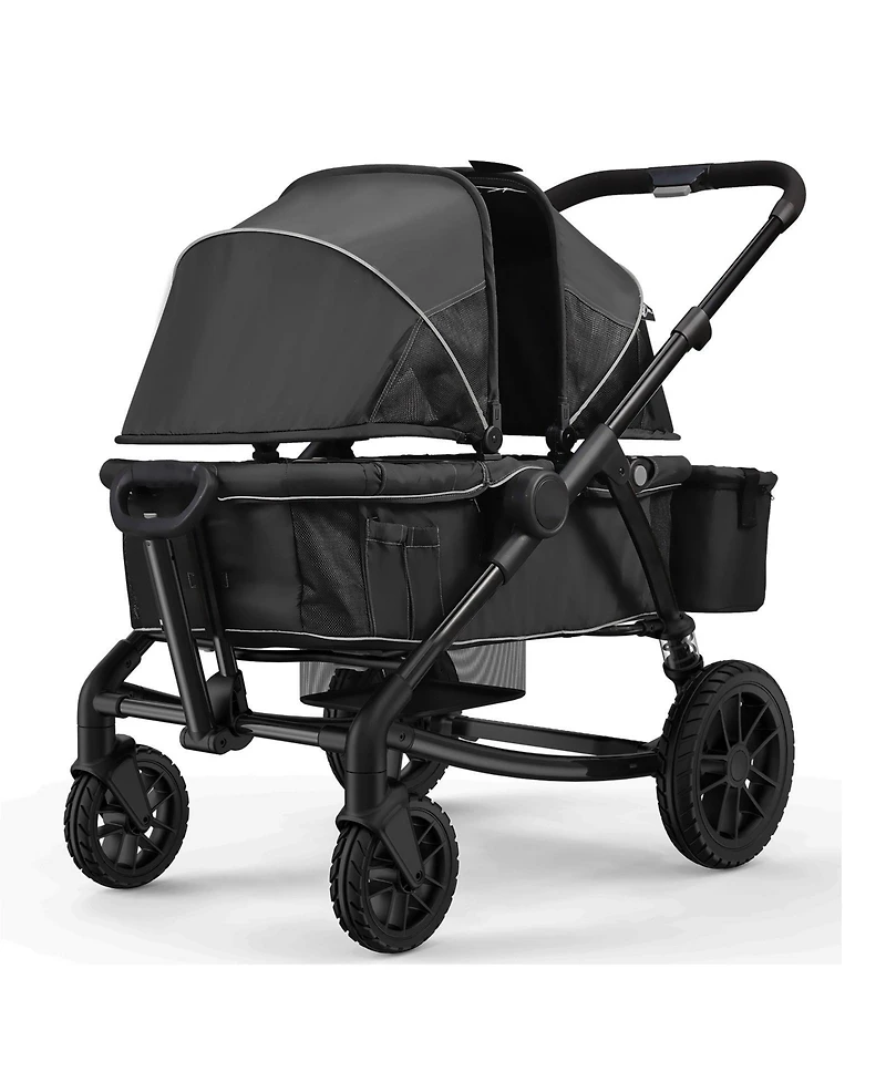 Slickblue Toddler All-Terrain Stroller Wagon with 2 Seats Foldable Design Canopy Snack Tray and Cup Holders