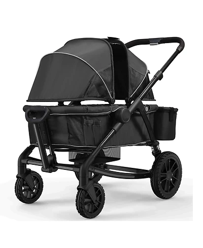 Slickblue Toddler All-Terrain Stroller Wagon with 2 Seats Foldable Design Canopy Snack Tray and Cup Holders