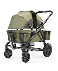 Slickblue Toddler All-Terrain Stroller Wagon with 2 Seats Foldable Design Canopy Snack Tray and Cup Holders
