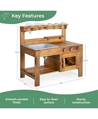Guidecraft Acadia Kids' Outdoor Mud Kitchen Playset - Pretend Play Kitchen with Sink, Stove, and Accessories | Wooden Backyard Playset