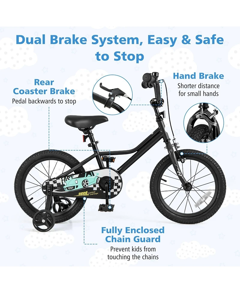 Inch Kids Bike with Removable Training Wheels for Aged 3-8 Years Old