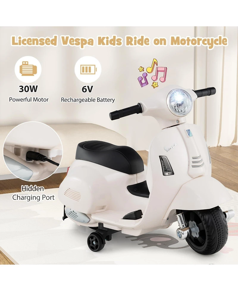 Licensed Vespa Kids Ride on Motorcycle with Led Headlight and Horn Sound