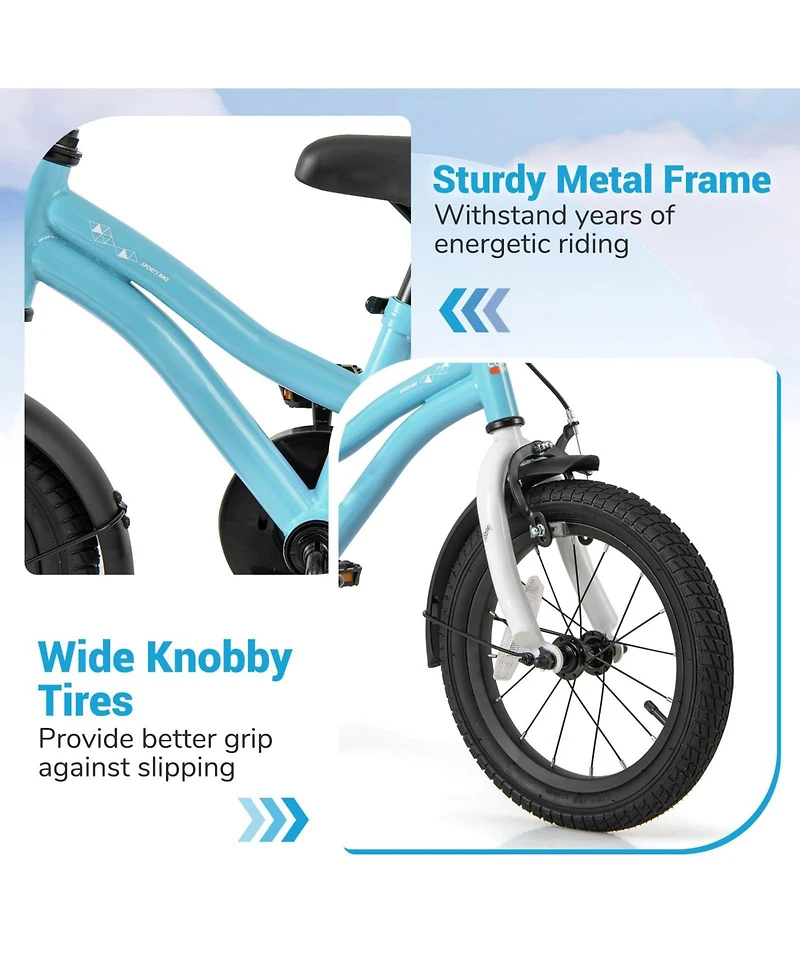 Kids Bike 14-Inch Children Training Bicycle with 2 Brake for 3-8 Years Old