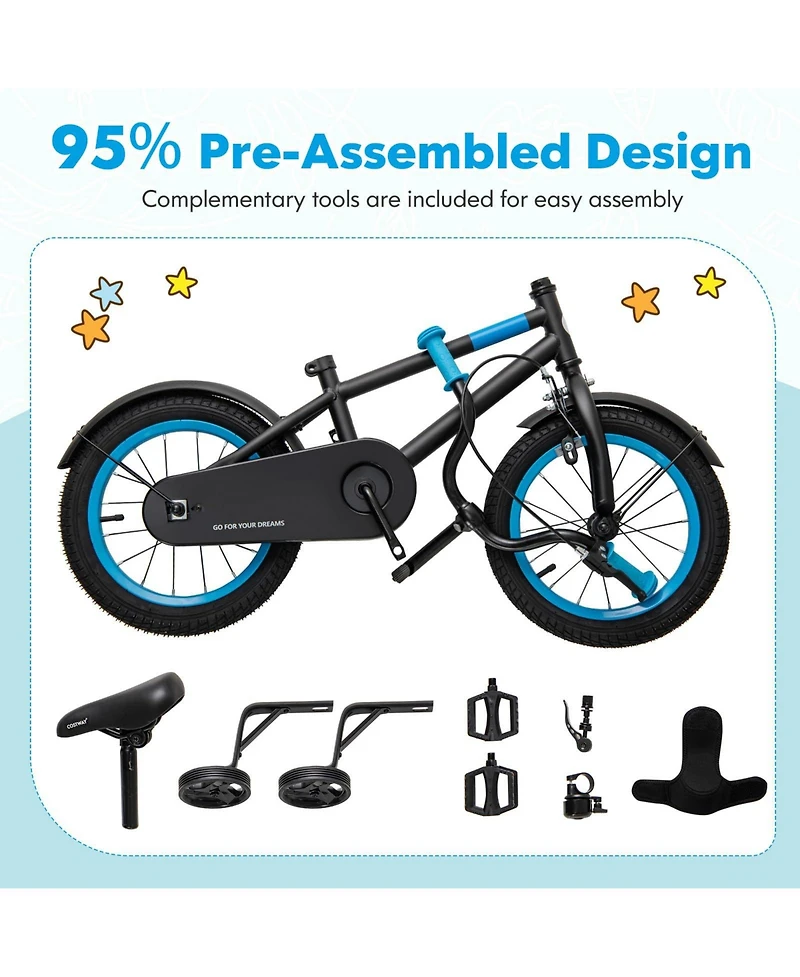 Kids Bike with Adjustable Handlebar Saddle Blue