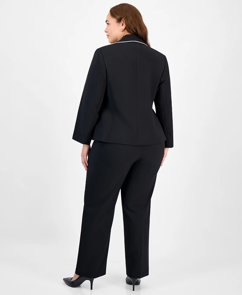 Le Suit Plus Piping-Trim Peak-Lapel Pantsuit Set