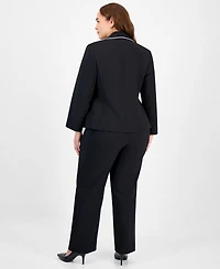 Le Suit Plus Piping-Trim Peak-Lapel Pantsuit Set