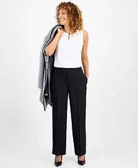 Le Suit Women's Framed Plaid Belted Wide-Leg Pantsuit