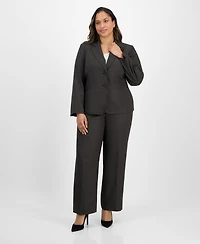 Le Suit Plus Notched Collar Wide-Leg Pantsuit