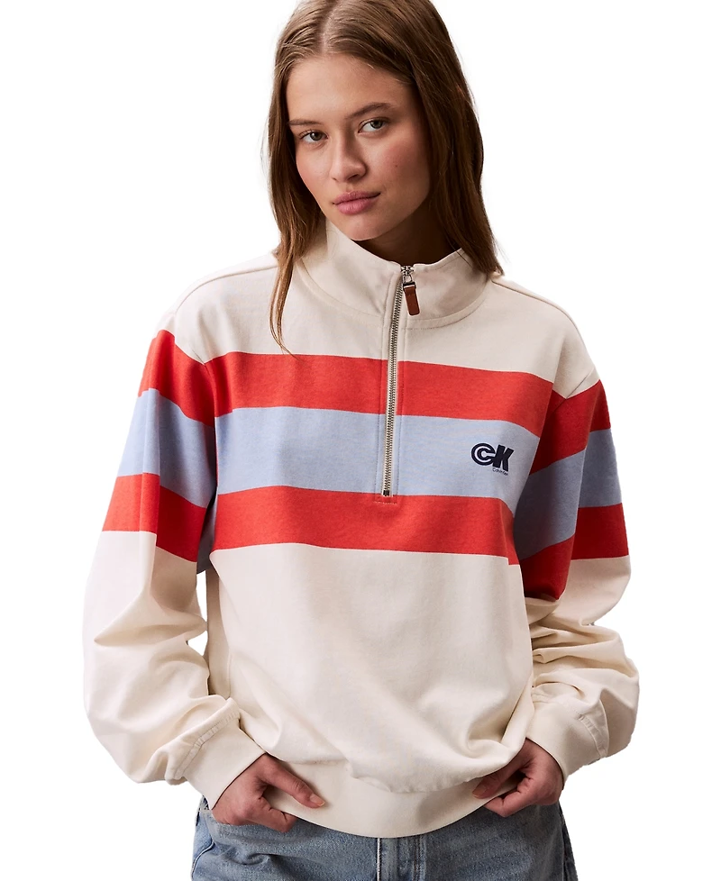 Calvin Klein Jeans Women's Rugby Stripe Half-Zip Sweatshirt