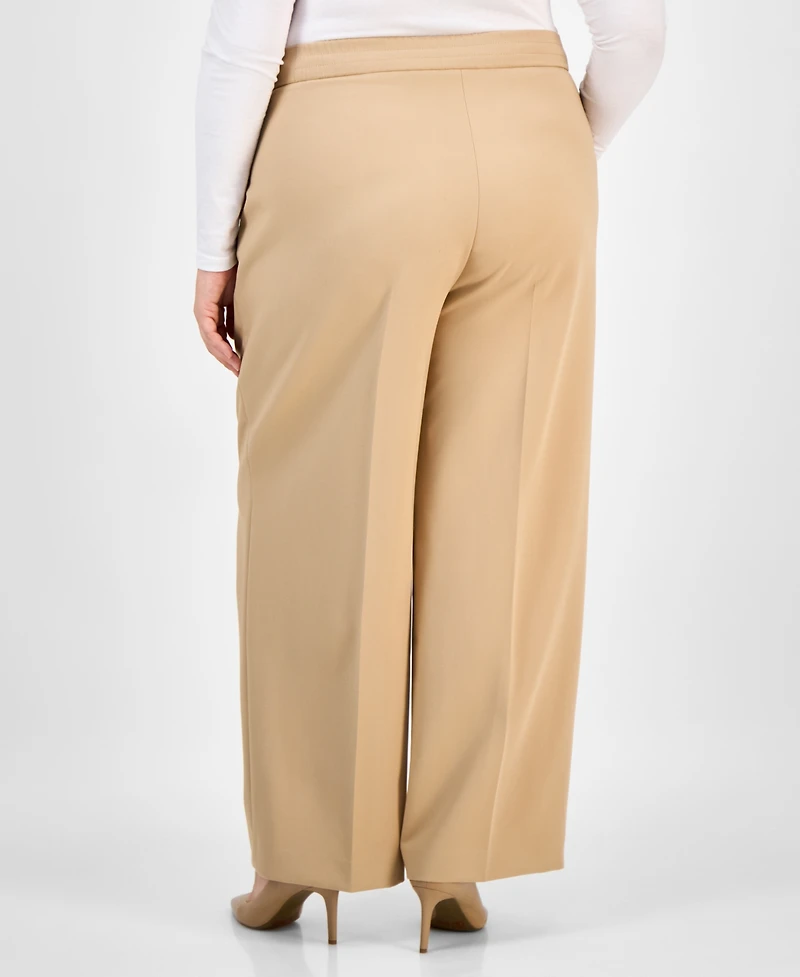 Anne Klein Plus Twill High-Rise Pleated Wide-Leg Pants