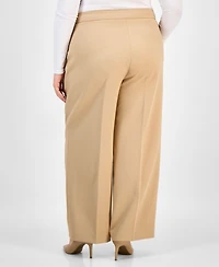 Anne Klein Plus Twill High-Rise Pleated Wide-Leg Pants