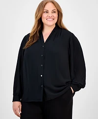 Anne Klein Plus V-Neck Button-Down Top