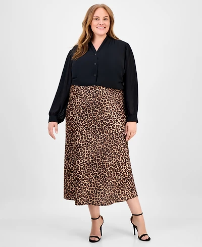 Anne Klein Plus Flared Leopard-Print Maxi Skirt