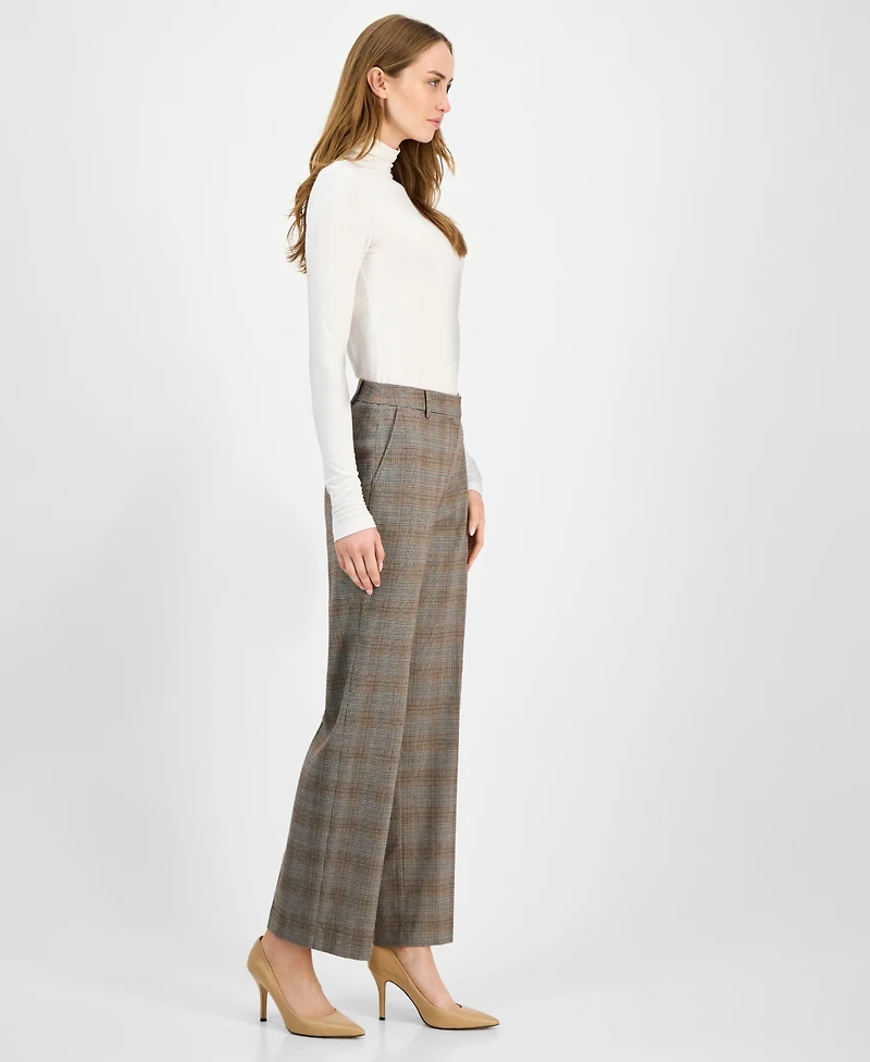 Anne Klein Women's Plaid Mid-Rise Wide-Leg Pants