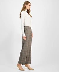 Anne Klein Women's Plaid Mid-Rise Wide-Leg Pants