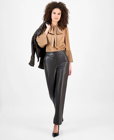 Anne Klein Women's Faux-Leather Pull-On Pants