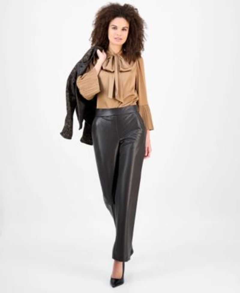 Anne Klein Womens Faux Leather Pull On Pants P Xs Xxl