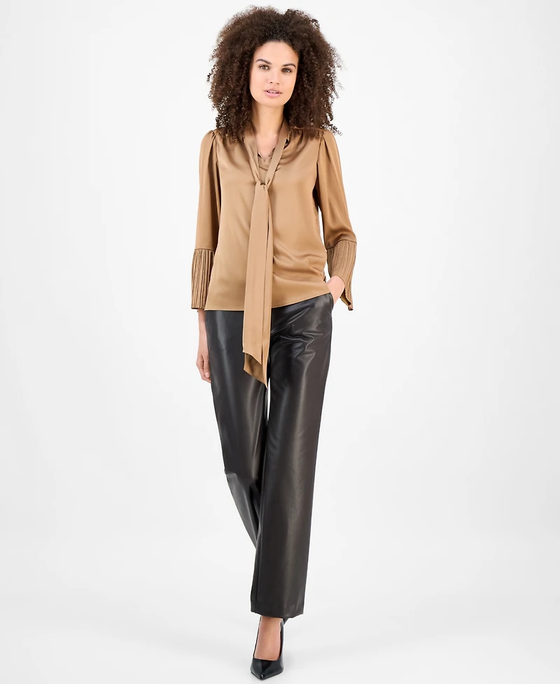 Anne Klein Women's Pleated-Cuff Bow-Neck Blouse