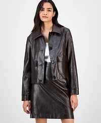 Anne Klein Women's Faux Leather Front-Button Jacket